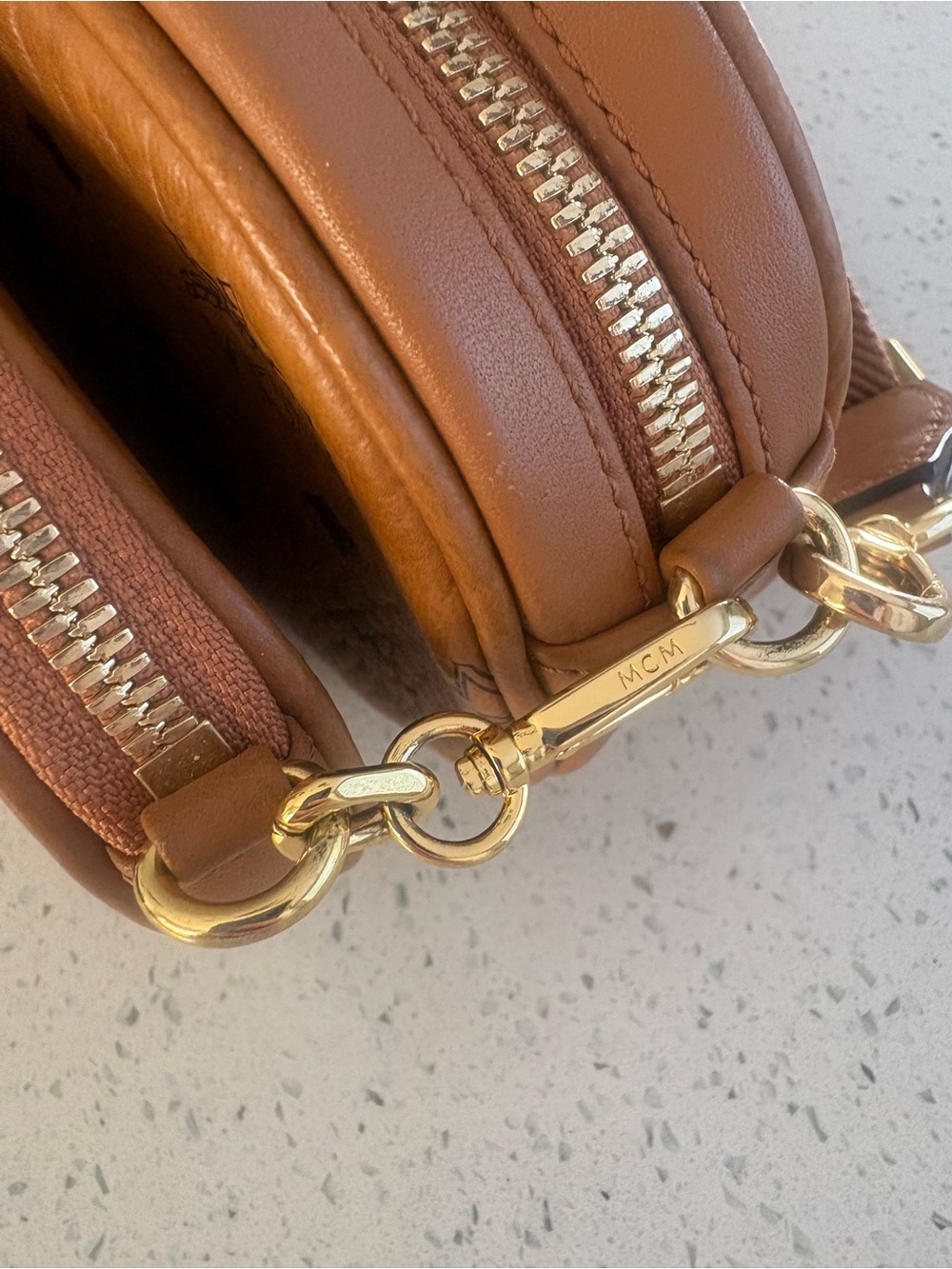 MCM Cognac Logo Visetos Oval Crossbody with Coin Pouch - Picture 7 of 8